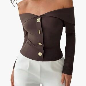 NWOT Elegant Off-Shoulder Brown Top